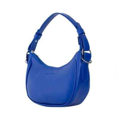 bolso o cartera color azul en cuero vegano, sintetico de alta calidad